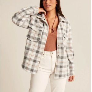 Abercrombie & Fitch Plaid Teddy Jacket - Gray and Cream
